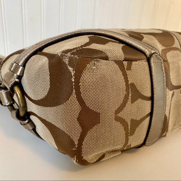 Coach Signature Print Hobo Bag - Tan and Bronze - Picture 9 of 13